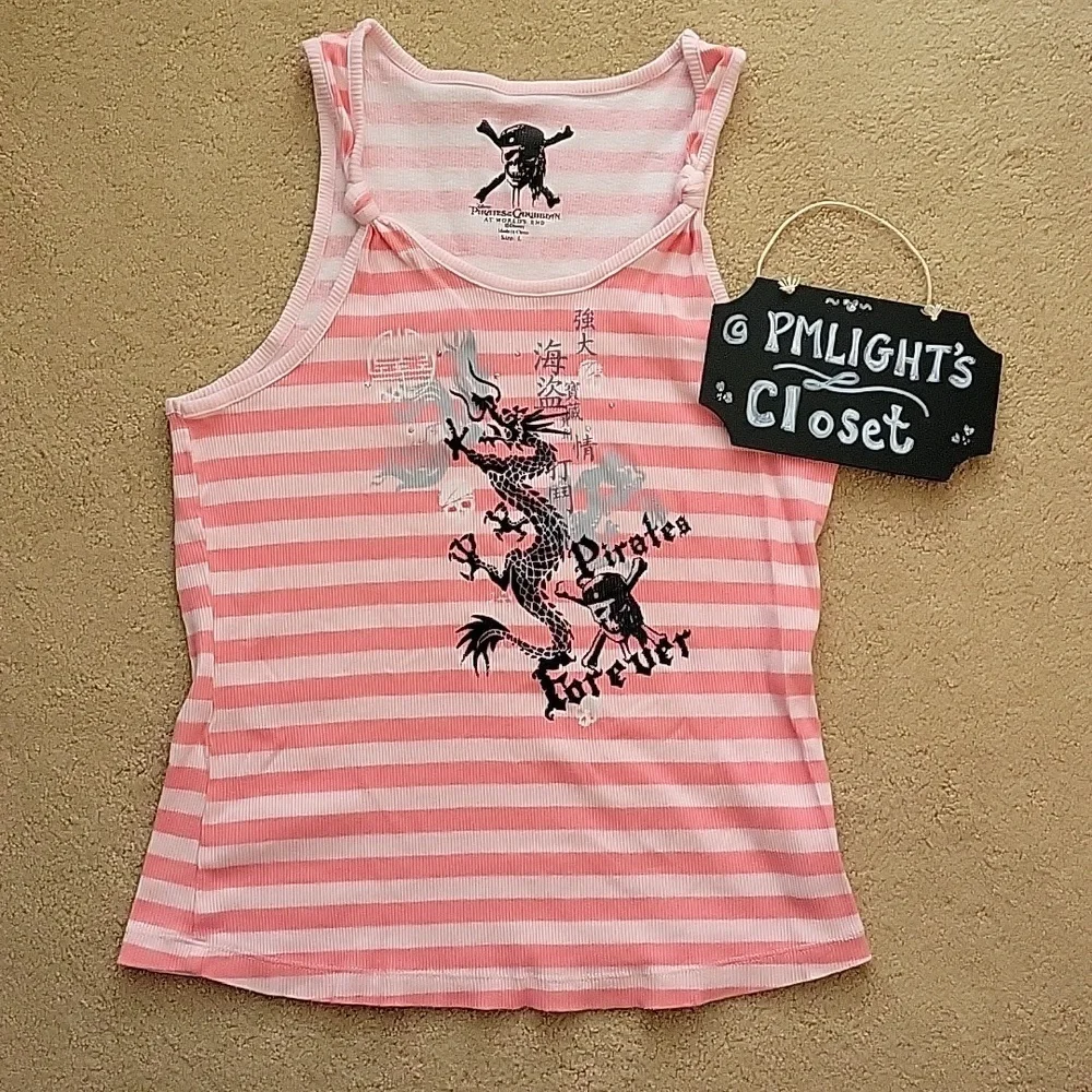 Disney Pirates of the Caribbean Tank Top Large Pink Stripe
